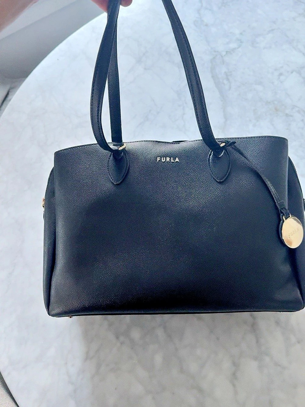 Furla Black Leather Large Work Tote Bag Gold Hardware – Excellent Condition